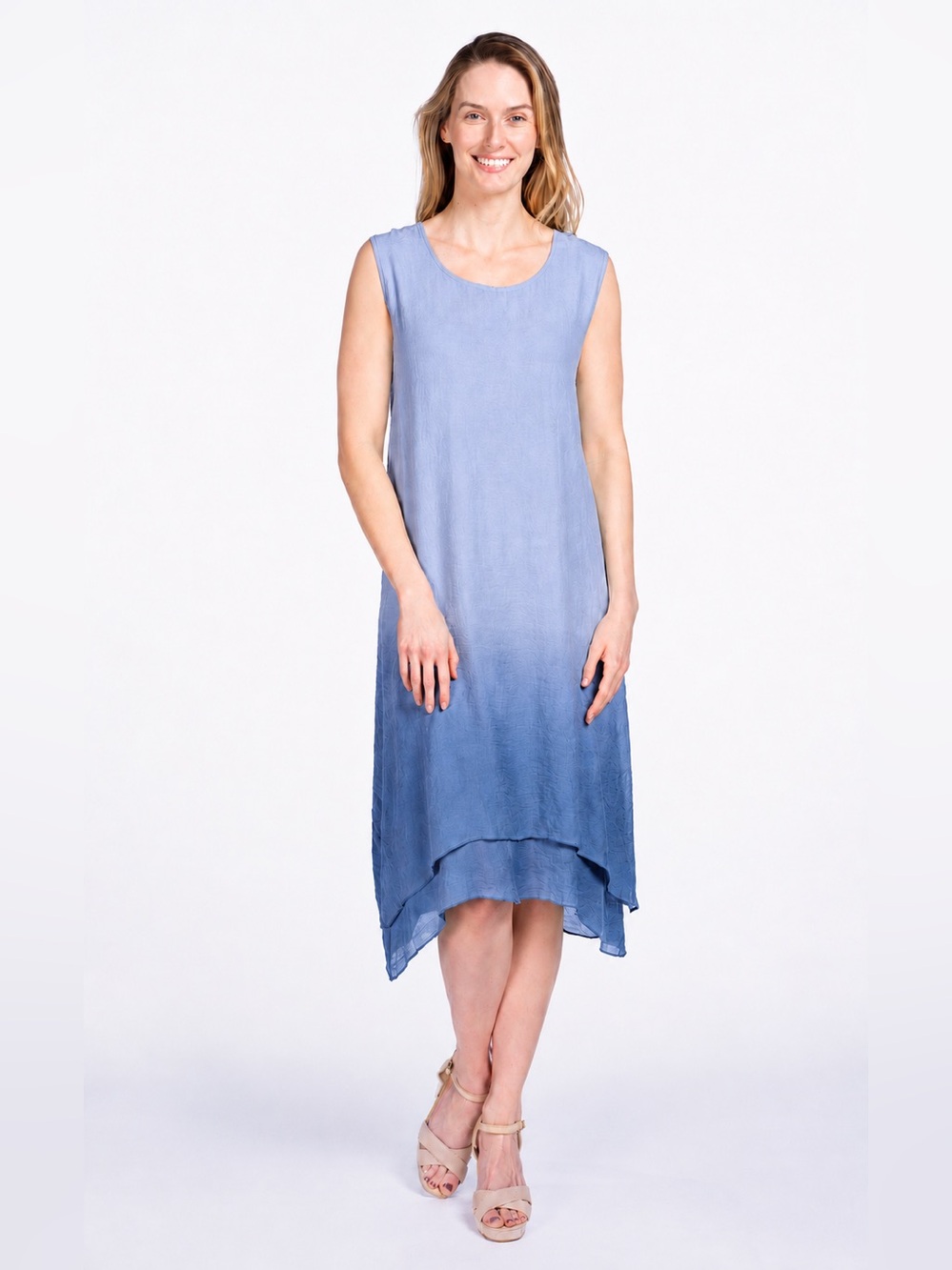 DKR Apparel Dip Dyed Sleeveless Double Layered Midi Dress-Periwinkle